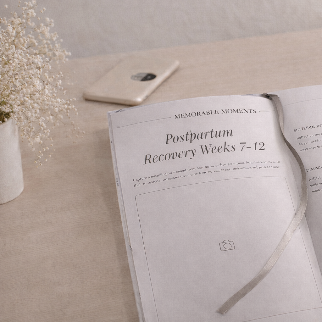 Open book on a table with a phone and decorative items in the background